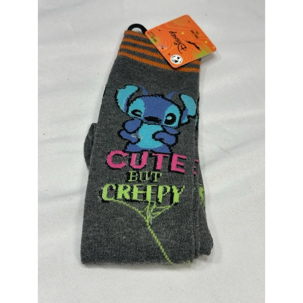 DISNEY‎ womens 1 pair knee high halloween socks size 4-10 CUTE BUT CREEPY STITCH